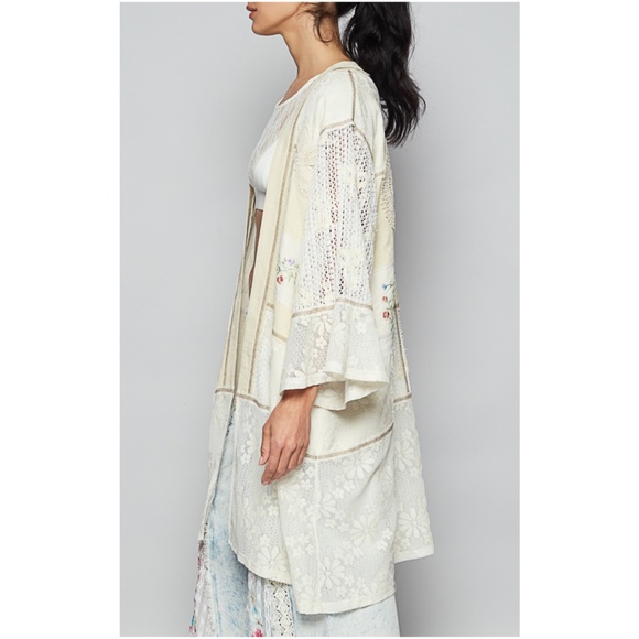 POl Floral Embroidered Crochet Reverse Stitch Open Front Cardigan - Picture 4 of 4